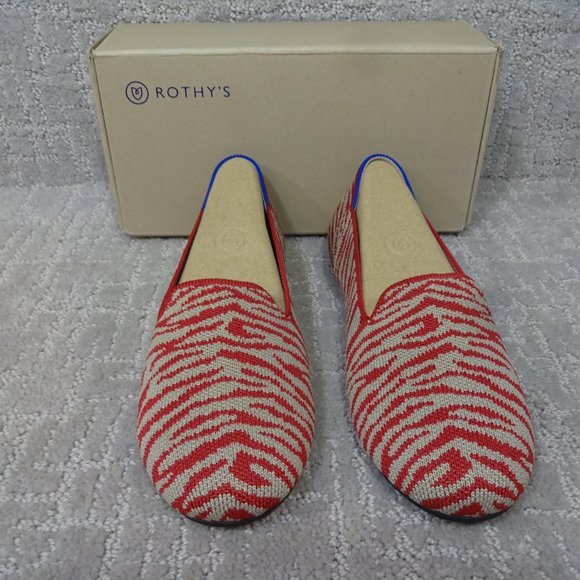 Rothys The Flat Big Kid's Size 4 US Red Zebra Round Toe Slip on Shoes - Picture 2 of 10
